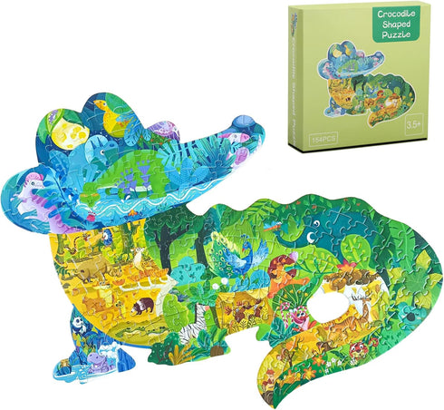 Kids Animal Puzzles, 154 Piece Crocodile Shaped Jigsaw Puzzles for Kids Ages 8,9,10,11,12 Boys and Girls Toy Puzzles, Family Puzzle Games for Chil...