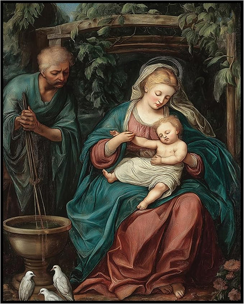 Posterizer 1 pcs-Holy Family in a rustic idyllic setting-Religious Posters-Gifts for Christians -Decor for Home & Office- unframed wall art...