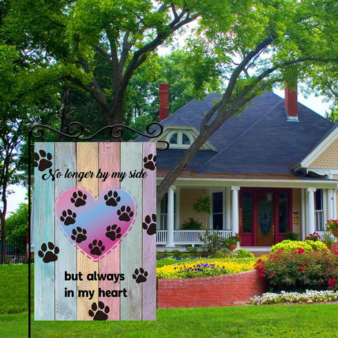 No Longer By My Side But Always In My Heart Garden Flag - Paw Print Coloful Wooden Board Garden Banner - Pet Memory Lawn Sign Yard Flag - Dog Cat ...