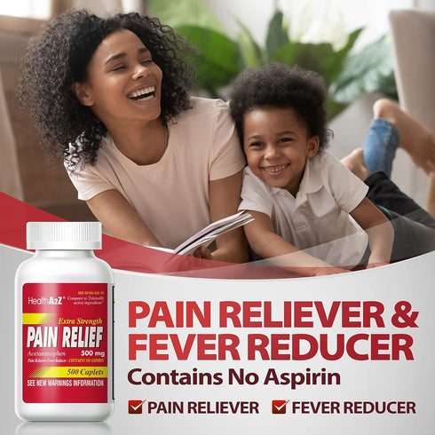 HealthA2Z® Extra Strength Pain Relief | Acetaminophen 500mg | Contains No Aspirin | Fever Reducer | Pain Reliever (500 Count (Pack of 1))...