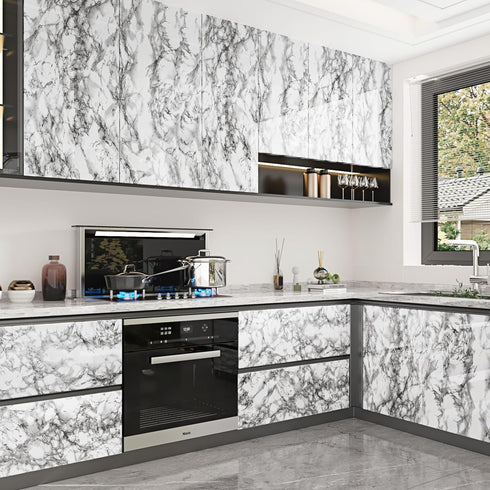 Grey Marble Contact Paper for Countertops Gray/White Glossy Peel and Stick Wallpaper Self Adhesive Vinyl Granite Contact Paper for Cabinets Kitche...
