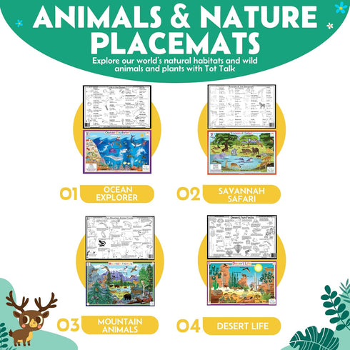 Tot Talk Mountain Animals Educational Placemat for Kids – Made in USA – Durable, Double-Sided, Learning Placemat with Mountain Wildlife & Nature F...
