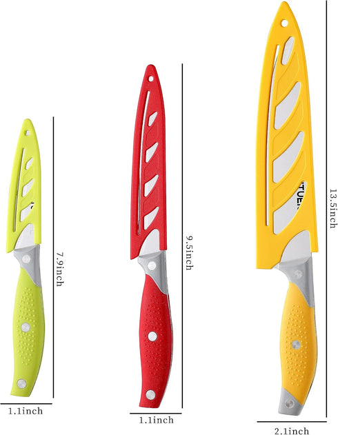 Chef Knife, 3PCS Kitchen Knife, Multicolor Stainless Steel Sharp Chef Knife Set, 8 Inch Chef's Knife, 4.5 Inch Utility Knife, 4 Inch Paring Knife ...