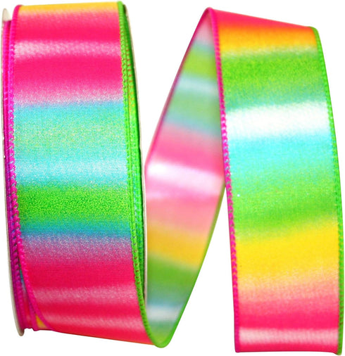 Reliant Ribbon Rainbow Railroad Stripe Wired Edge Ribbon, 1-1/2 Inch X 20 Yards, Multi...