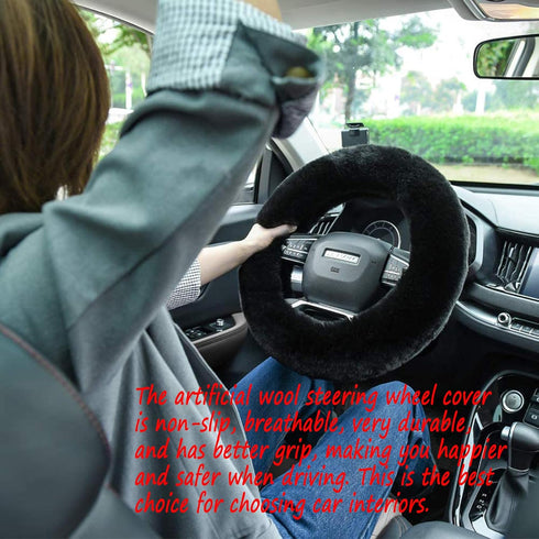Fluffy Steering Wheel Cover, Fuzzy Steering Wheel Cover for Women, Furry Steering Wheel Covers with Handbrake Cover Gear Shift Cover, 1 Set 3 Pcs,...