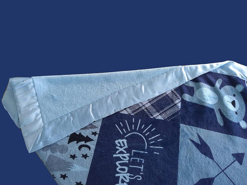 Baby Blankets with Baby' Name Year (Blue, 30x40) Woodland Animals Bear Adventure Explorer for Newborn Baby Room Nursery Christening or Baptism...