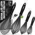 Walfos Whisk Silicone Whisks set, Non Scatch Coated Whisks for Cooking and Baking, Heavy Duty Set of 4 Kitchen Whisk - 11'' Flat Wisk and 7''+10''...