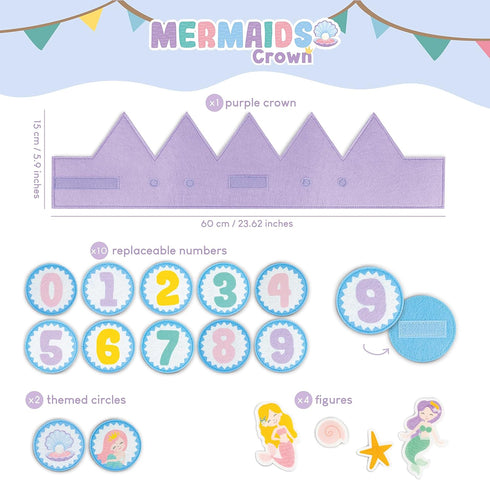 BONNYCO Mermaid Birthday Crown with Interchangeable Numbers from 0 to 9 & Themed Figures First Birthday Gifts for Girls, Birthday Hat, 1st Birthda...