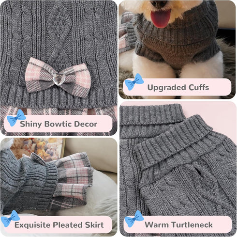 YUDODO Dog Sweater Dress for Small Dogs Winter Warm Dog Turtleneck Sweater Soft Puppy Knitwear Clothes Cute Doggie Dresses for Teacup Dog Yorkie C...