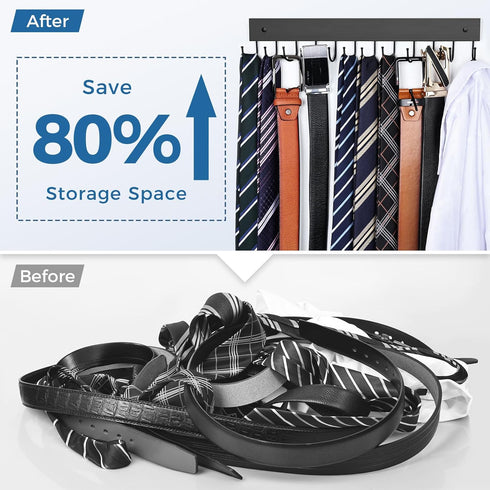 Belt Hanger Wall Mounted, Wooden Belt Organizer Max 12 Storage Capacity, 180° Rotating Space Saving Hangers for Ties, Tank Tops, Scarves, Bras, Ke...