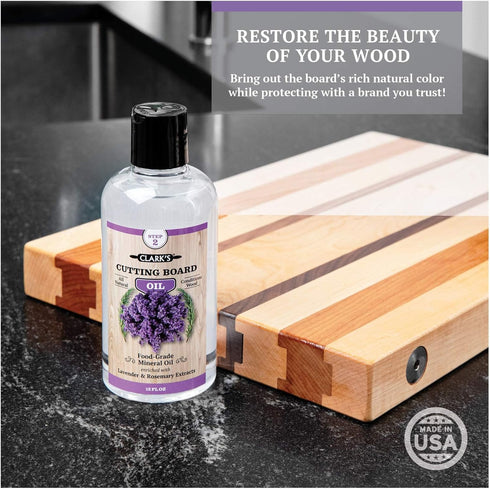 CLARK'S Cutting Board Oil - Food Grade Mineral Oil - Lavender & Rosemary Extracts - Conditioner For Wood Blocks - Restores & Protects - 12oz...