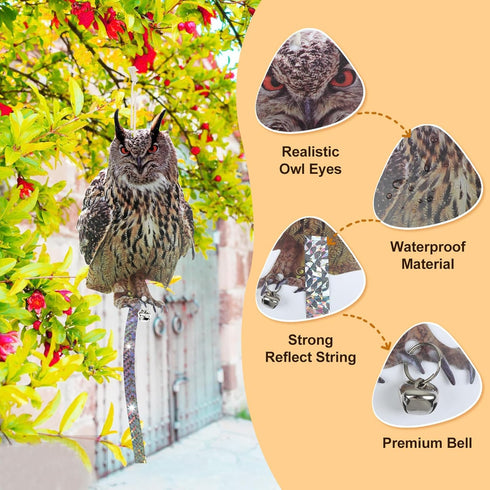 Owl to Keep Birds Away, 3Pcs Bird Scare Reflective Hanging Decoration for Garden Patio, Effective Bird Control with Reflective Tape to Keep Birds ...