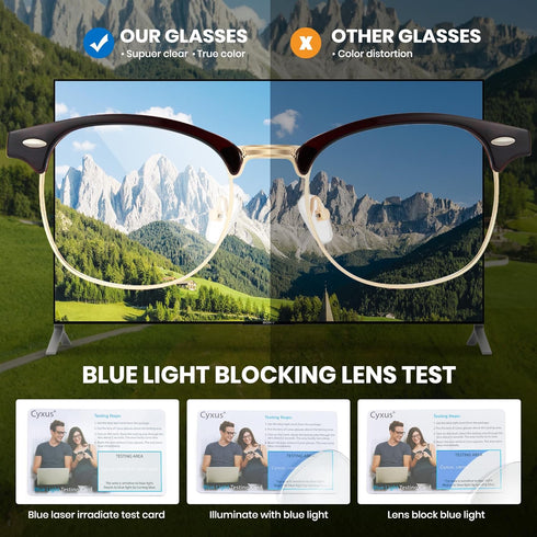 Cyxus Blue Light Glasses Men Retro Semi Rimless Clear Blue Light Glasses for Computer Eye Strain Gaming Glasses Anti Harmful Blue Light for Men Wo...
