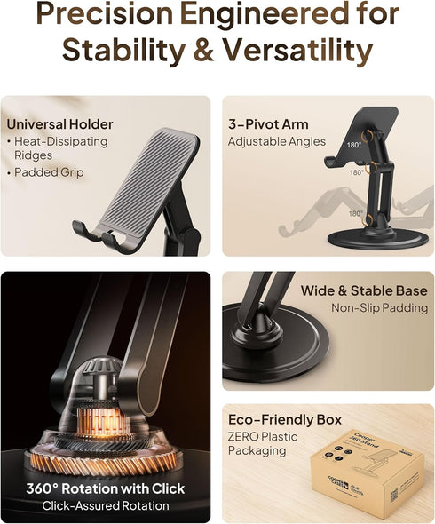 Cooper 360° Stand - Adjustable Cell Phone Stand for Desk | 360° Click-Rotating, Multi-Angle, Non-Slip Metal Base, Foldable & Portable | iPhone Sta...