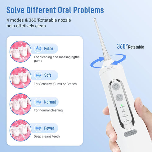 Cordless Water Flosser Teeth Cleaner Dental Oral Irrigator Picks Portable and Rechargeable 310ml Water Tank IPX7 Water Proof for Home and Travel I...