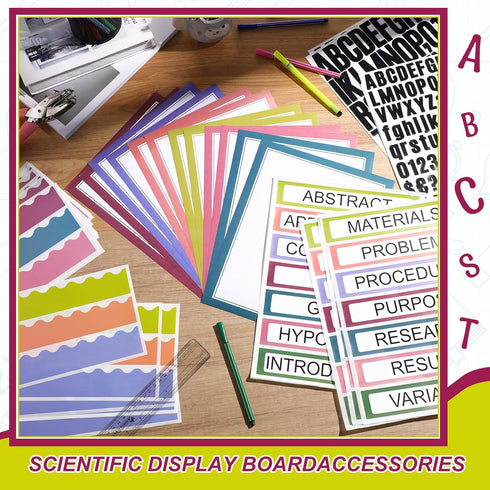 92 Pcs Science Fair Board Supplies 60 Trim Scalloped Bulletin Borders 18 Presentation Subtitles 6 Project Titles 8 Letter Sticker for Classroom Di...