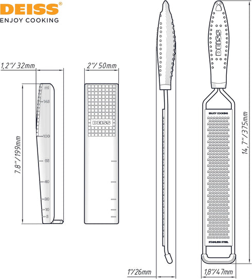 Deiss LUX Fine Grater & Lemon Zester, Parmesan Cheese Grater Handheld - Spices, Citrus Fruits, Hard Cheeses, Garlic, Chocolate, Nuts, Ginger Grate...