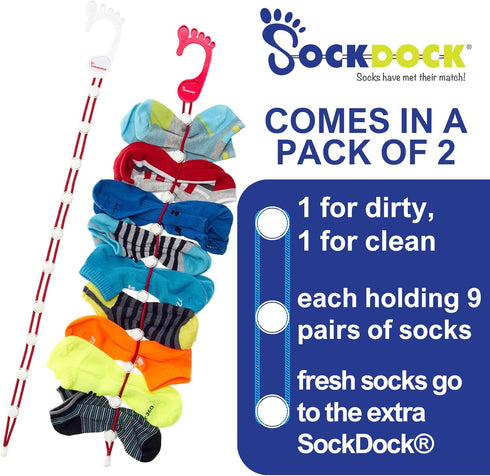 Sock Laundry Solution for Washing Drying & Storing Socks in Pairs, Clip & Hold Socks in Washer Dryer & Closet 2-Pack...
