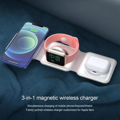 3 in 1 Foldable Wireless Charger, Ankilo Magsafe Charger Charging Station for Multple Devices,Travel Charger for iPhone 15/14/13/12 Series, iWatch...