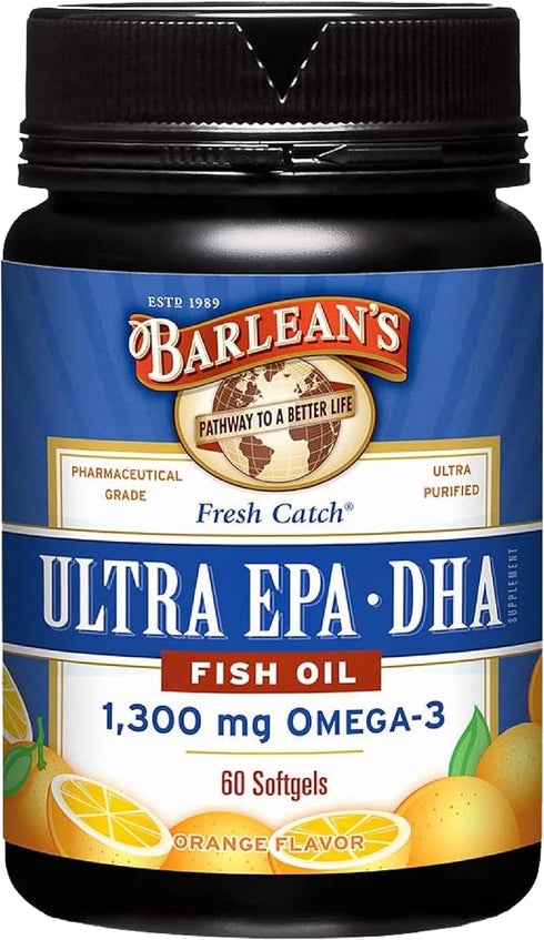 Barlean's Omega 3 Fish Oil Supplements, Supplement Softgels for Men and Women, 1300 mg Ultra EPA and DHA Fatty Acids, Orange Flavored, 60 Count...