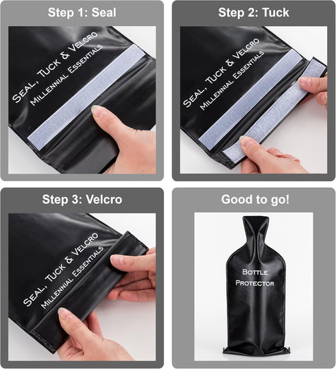 Reusable Wine Bottle Protector for Travel (4 Pack) - Wine Bags with Double Air Bubble Cushion Inner Skin and Leak Proof Exterior Ensures Safe Tran...