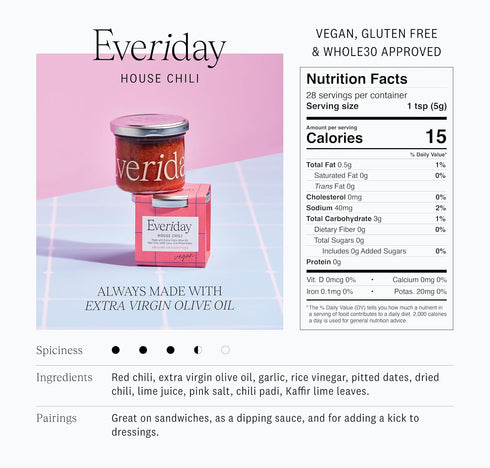 Everiday House Red Chili Sauce, All Natural Gluten Free Vegan Red Chili Condiment, 4.2 oz (Pack of 1)...