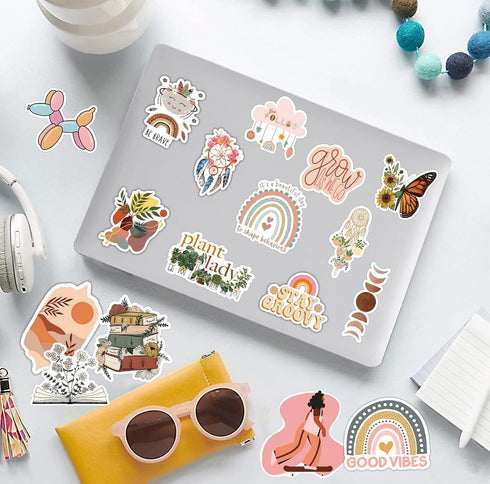 300 PCS Aesthetic Boho Stickers, Cute Vinyl Waterproof Stickers for Water Bottles Laptop Phone Journaling Scrapbook Junk Journal, Scrapbooking Sup...