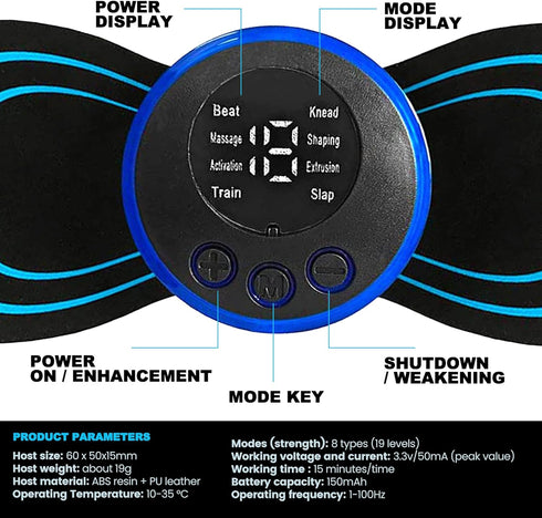 PLENO 2 Mini Muscle Body Massager Host with 2 Replaceable Pads and 19 Speed 8 Modes for Pain Relief for Full Body and Relaxation of Arm, Leg Shoul...