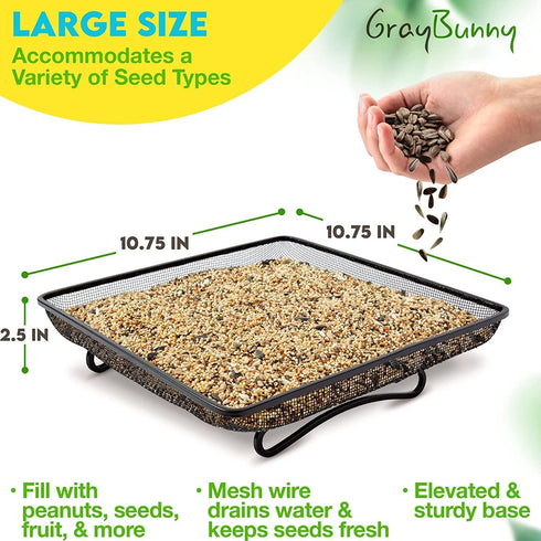 Gray Bunny Bird and Squirrel Feeder Tray 11x11 Inches, Cardinal Bird Feeder, Blue Jay Feeder, Squirrel Feeders for Outside, Wild Bird Feeders, Pla...