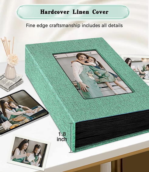 Photo Album 4x6 Photos,Linen Cover Slide-in Photo Book Holds 100 Photos with 50 Black Pages for Family,Wedding,Anniversary,Baby and Holiday Pictur...