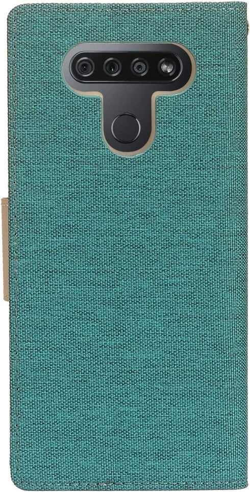 for LG K51, LG Reflect (LM-K500) - Denim Fabric Wallet Phone Case - CT5 Gray/Navy Blue...