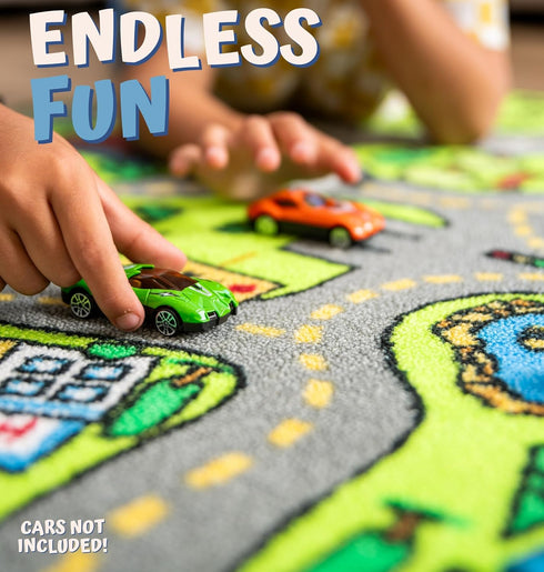 ToyVelt Kids Car Rug Playmat - Large 60” x 32” Road Traffic Carpet for Kids Ages 3–12 - Educational City Play Mat Made of Soft Polyester with Skid...