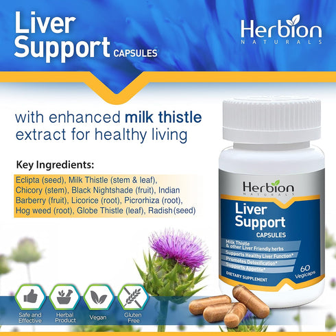 Herbion Naturals Liver Support Herbal Blend with Milk Thistle, Supports Healthy Liver Function and Appetite, Promotes Detoxification, 60 Vegicaps...