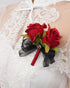 Abbie Home Prom Rose Corsage Boutonniere Set Real Touch Flowers for Party Ball Dancing Wedding with Lace Bow Décor (Red)...