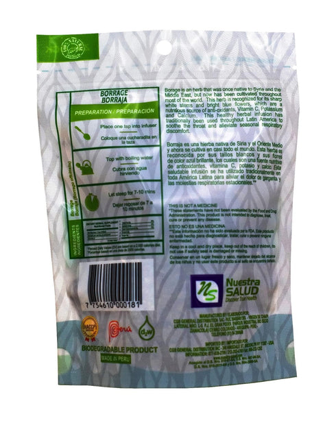 Nuestra Salud - Borraja Tea - Borage Herb Tea – All-Natural Herbal Tea – Traditional Tea – 1.06oz 100% Natura Dried Herb. Zip-Lock...
