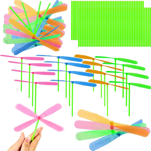 210 Pcs Plastic Flying Helicopter Toys Set Hand Helicopter Hand Rub Flying Propeller Toys Bamboo Dragonfly Toy for Kid Toddlers Gift Outdoor Flyin...