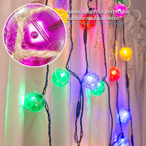 Nautical Lights String Plug in , 10 LED Buoy String Lights Home Tiki Bar Decorations, Nautical Fishing Float String Lights Coastal Beach Theme for...