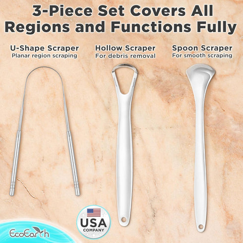 Set of 3 Tongue Scrapers for Adults, Tough Metal Tongue Cleaner w/Storage Case, Stainless Steel Tongue Scrubber for Fresh Breath & Oral Hygiene by...