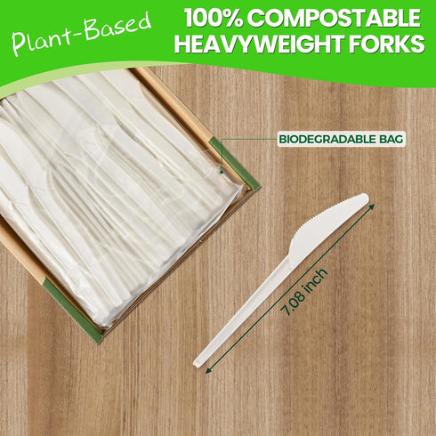 Heavy-duty 100% Compostable Utensils,165 Count 7" Large Disposable Cutlery Utensils Silverware Flatware Fork is Eco Friendly Products for Lounge P...