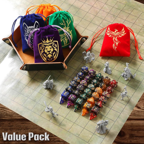 35Pcs DND Dice Set with 5 Colorful Animal Patterned Dice Pouches, Polyhedral Dice Sets for Dungeons and Dragons D&D TTRPG MTG Table Role Playing G...