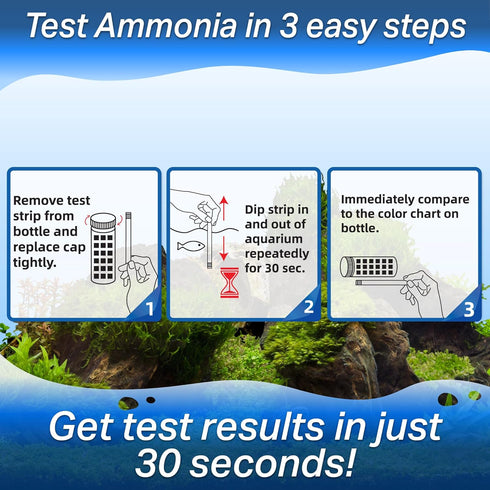 Ammonia Test Strips for Freshwater & Saltwater Fish Tank - Testing Strips for Fresh & Salt Water Aquarium - Lab Grade Water Tester Kit - 100 Count...