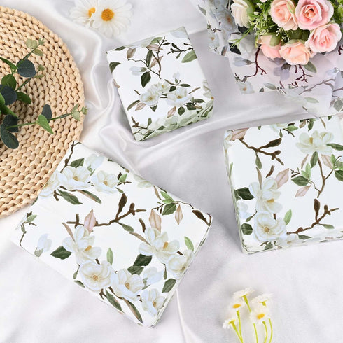 50Sheets 28×20 Inches White Magnolia Flowers Tissue Paper for Gift Wrapping Magnolia Blossom Printed Tissue Paper for Spring Holidays Bridal Showe...