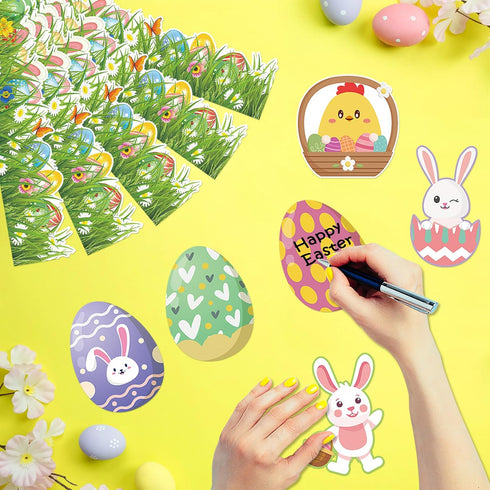 72 PCS Easter Cutouts for Bulletin Board Decoration, Easter Egg Bunny Rabbits Paper Cutouts Grass Border for Easter Spring Party Home Office Schoo...