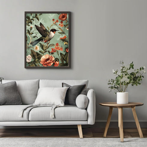 Posterizer 1 pcs-dainty pink flowers and beautiful bird-Floral & Botanical Art-Abstract & Modern Art-Decor for Home & Office- UNFRAMED Wall Art...