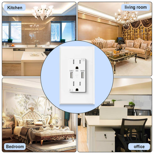 USB Wall Outlet Receptacles 5.0A, Electrical Outlets Duplex 15A Tamper Resistant with 2 High Speed USB Ports for iPhone, Samsung Galaxy S9, USB De...
