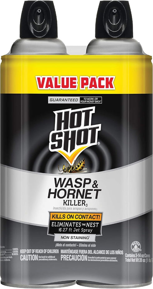 Hot Shot Wasp & Hornet Killer Spray, For Insects Eliminates the Nest, Sprays Up To 27 Feet, 14 fl Ounce, 2 Pack...