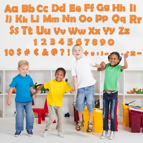 260Pcs Glitter Orange Bulletin Board Letters for Classroom 4” Letter Combo Pack Set Numbers Alphabet Poster Board Punctuation Symbol Cutout with A...