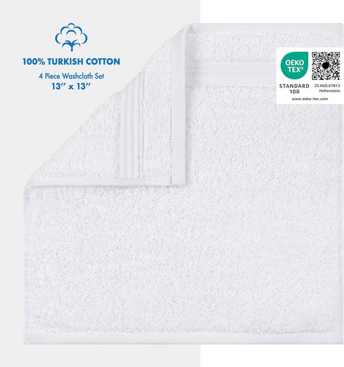 Cotton Paradise 100% Cotton Turkish Washcloth Set for Bathroom, 4 Piece Soft Absorbent Small Hand Face Towels Wash Rags, White...