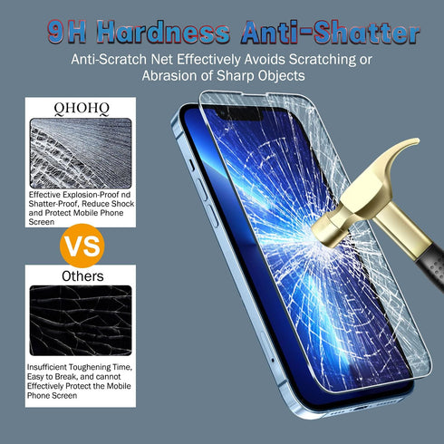 QHOHQ 3 Pack Screen Protector for iPhone 13 Pro Max 6.7" with 3 Pack Tempered Glass Camera Lens Protector, Ultra HD, 9H Hardness, Scratch Resistan...