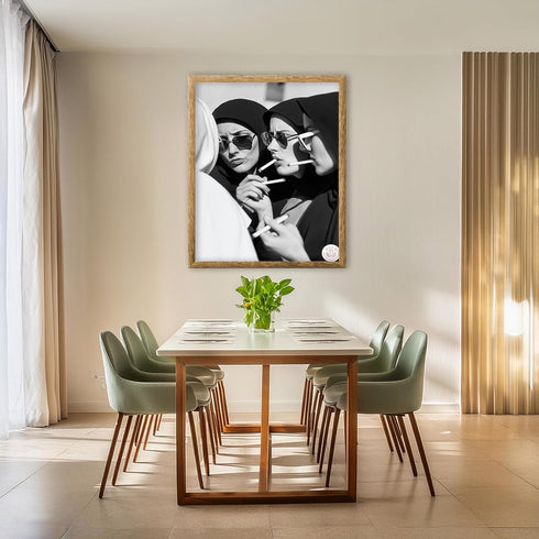 Posterizer 1 pcs-black and white photo art-nuns smoking cigarettes 1-Photography Art-Retro Art-Decorations for Bedroom, Office, Living Room - unfr...